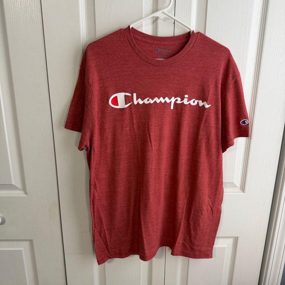 Champion Men's Red Logo Crewneck T-Shirt